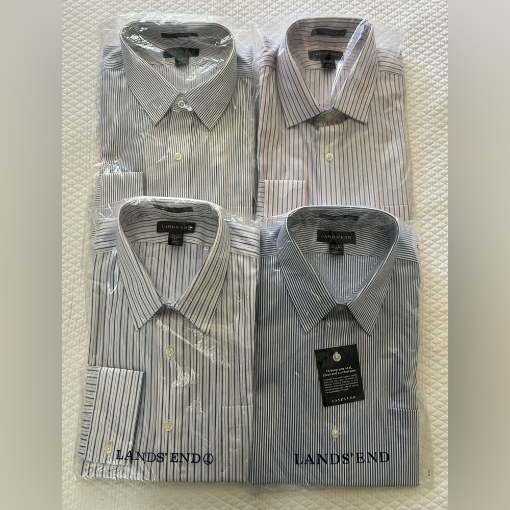 Lands’ End Non-Iron Pinpoint Oxford • 16.5 - 32 • 4 New With Tags